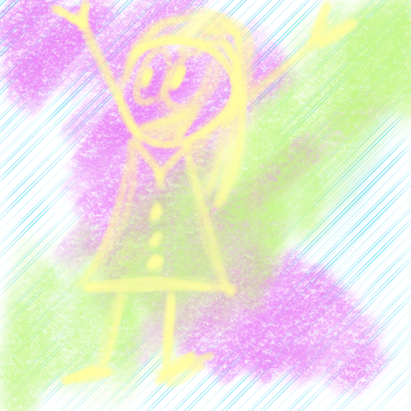 Crayon effect drawing of a girl with her hands in the air in celebration.