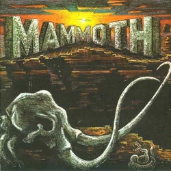 Mammoth album cover. A pastel painting of a mammoth skull against a rocky desert.