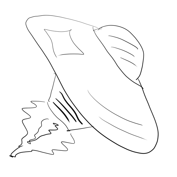 A black and white doodle of a flying saucer