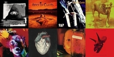Collage of every Alice in Chains album cover
