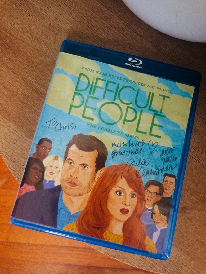 Blue-Ray case of Difficult People, the complete series. It's signed: "To Chris, with love and gratitude. — Julie Klausner, June 2026"